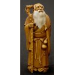 1920's Japanese carved ivory standing sage