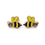 9ct yellow gold and enamel bee earrings