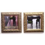 Two gilt framed square bevelled wall mirrors