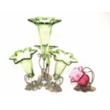 Victorian green glass & silver plate epergne
