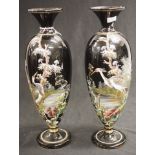 Pair antique hand painted glass vases