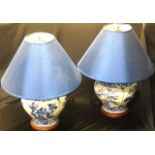 Two decorative Chinese blue & white table lamps