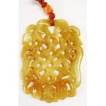 Chinese carved jade bat decorated pendant