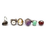 Five gemstone and silver rings
