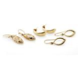 Three pairs of 9ct yellow gold earrings
