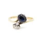 Sapphire and diamond set 18ct yellow gold ring