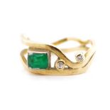 Diamond and emerald set 18ct yellow gold ring