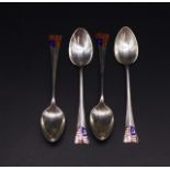 Four sterling silver & enamel souvenir spoons
