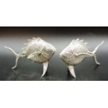 Pair Spanish fish silver toothpick holders