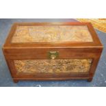 Vintage Oriental carved camphor wood chest