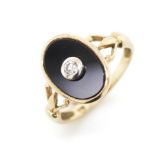 Onyx and diamond set 9ct yellow gold dress ring