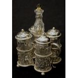 Victorian sterling silver & crystal condiment set