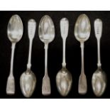 Six William IV sterling silver teaspoons