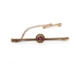 Antique ruby and 9ct rose gold bar brooch