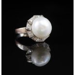 Pearl and diamond 18ct white gold halo ring