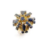 Blue gemstone set yellow gold cluster ring