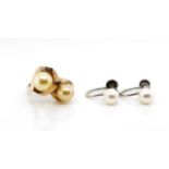 Vintage pearl set gold ring and pearl earrings