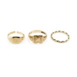 Three 9ct yellow gold rings