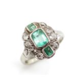 Art Deco emerald and diamond set gold ring
