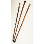 Three vintage walking sticks