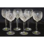Six good Waterford crystal "Lismore" hock glasses