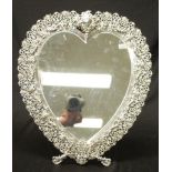 Edwardian heart shaped silver plated mirror