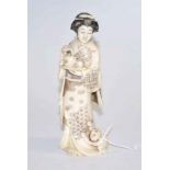 Good Meiji period Japanese carved ivory Geisha