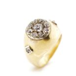 Old cut diamond and yellow gold halo ring