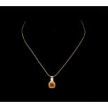 Citrine set yellow gold pendant and chain