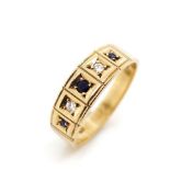 Sapphire and diamond set 9ct yellow gold ring