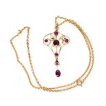 Art Nouveau 9ct rose gold pendant and chain