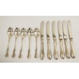 Set six George V sterling silver handle tea knives