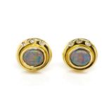 Opal doublets, diamond and 18ct yellow gold stud