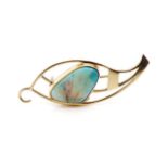 Modernist opal and yellow gold brooch
