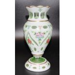 Bavarian hand painted overlay glass vase