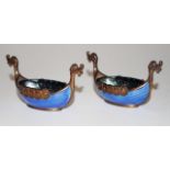 Pair Norwegian sterling silver & enamel open salts