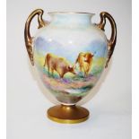 Royal Worcester signed Highland Cattle vase