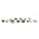 Fifteen silver and gemstone rings