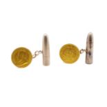 Boer war gold pond coin and bullet cufflinks