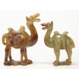 Pair of carved green & brown jade camel figures