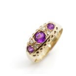 Amethyst and diamond set 9ct yellow gold ring