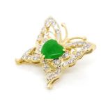 Jade and diamond set 18ct yellow gold butterfly