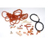 Coral jewellery and loose coral group