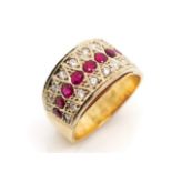 Ruby & diamond set 14ct yellow gold ring