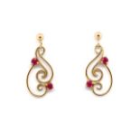 Ruby and 9ct yellow gold earrings