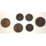 Good 1841 British penny & 5 Georgian copper coins