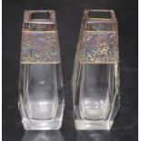 Pair antique Moser etched crystal posy vases