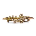 Antique 9ct rose gold and seed pearl brooch