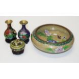 Four various Chinese cloisonne pieces