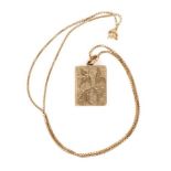Gilt metal book locket and 9ct rose gold chain